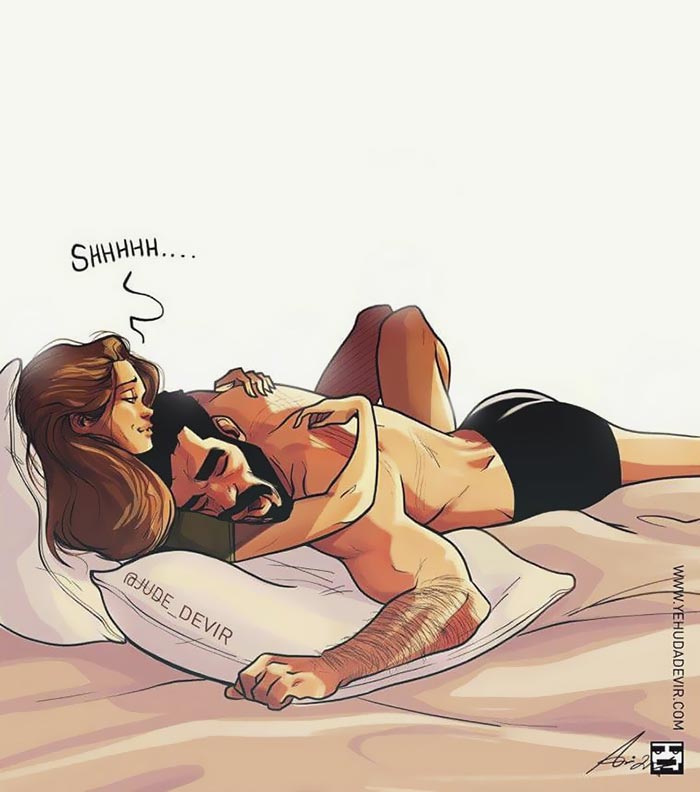 Художник иллюстрирует повседневную жизнь со своей женой, Иегуда Ади Девир, Yehuda Adi Devir