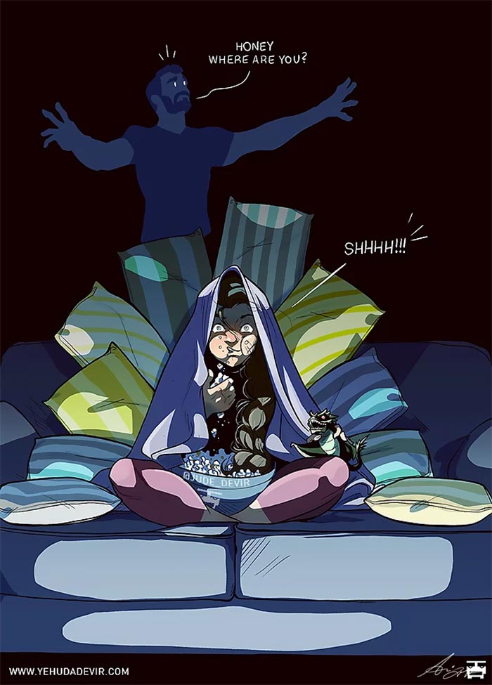 Художник иллюстрирует повседневную жизнь со своей женой, Иегуда Ади Девир, Yehuda Adi Devir