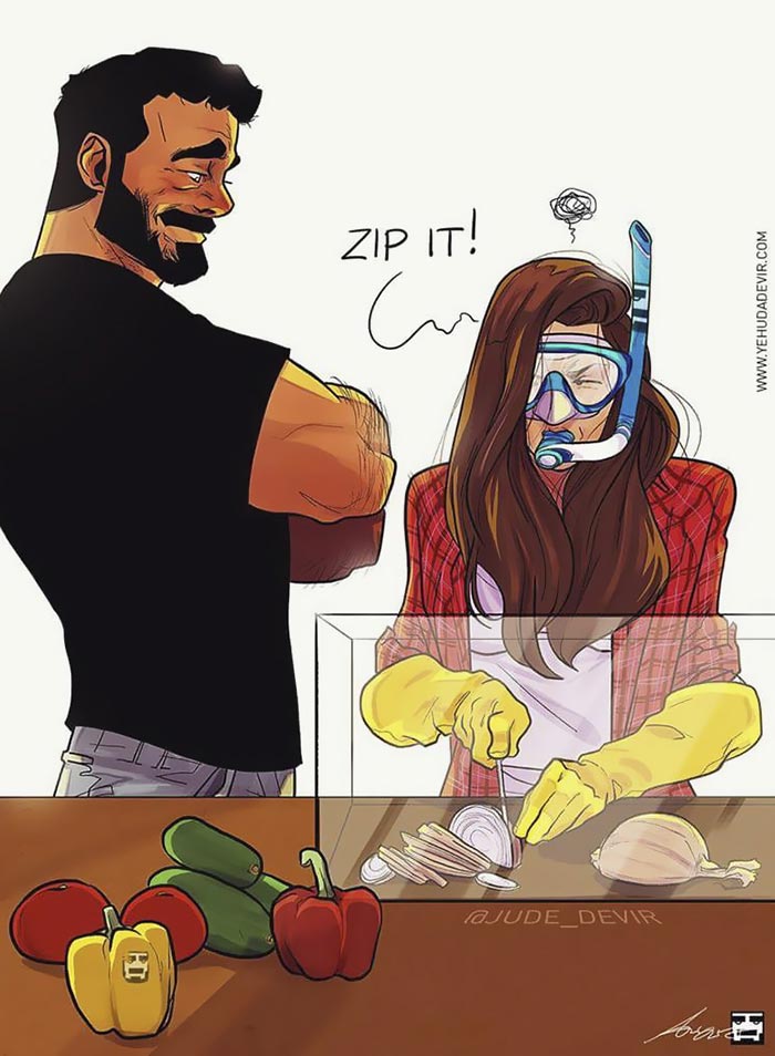 Художник иллюстрирует повседневную жизнь со своей женой, Иегуда Ади Девир, Yehuda Adi Devir