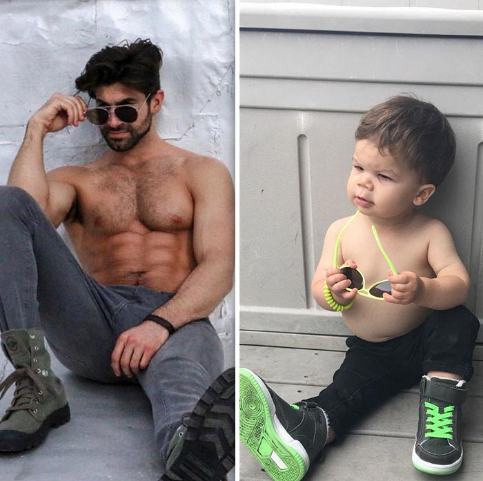 1,5-годовалый малыш воссоздаёт фотографии своего дяди-модели, Мальчик Оги, Аристотель Политес