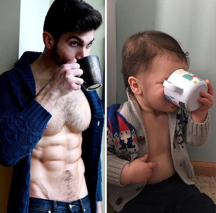 1,5-годовалый малыш воссоздаёт фотографии своего дяди-модели, Мальчик Оги, Аристотель Политес