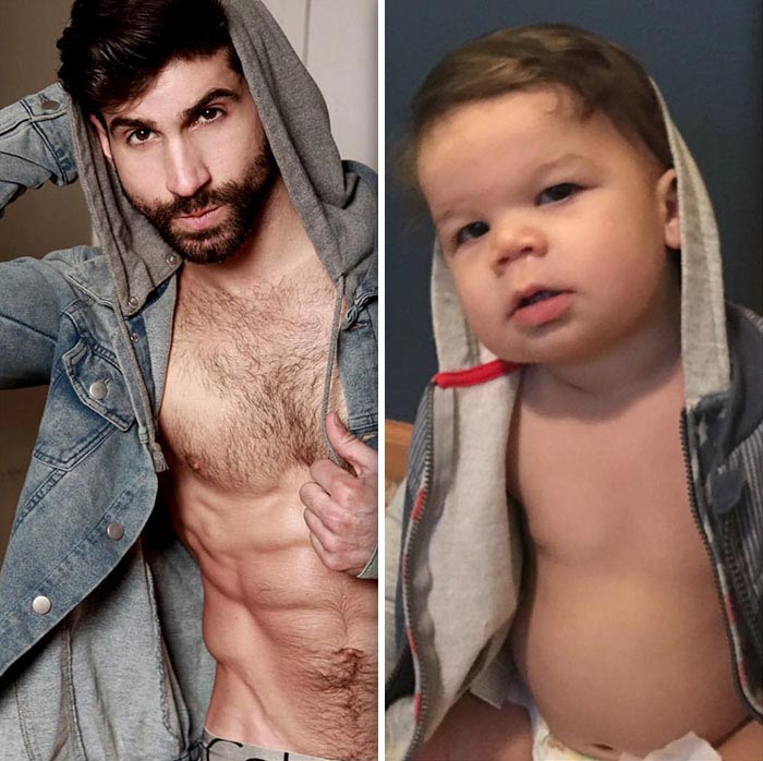 1,5-годовалый малыш воссоздаёт фотографии своего дяди-модели, Мальчик Оги, Аристотель Политес