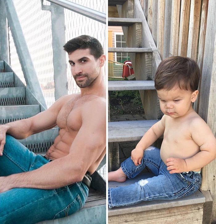 1,5-годовалый малыш воссоздаёт фотографии своего дяди-модели, Мальчик Оги, Аристотель Политес