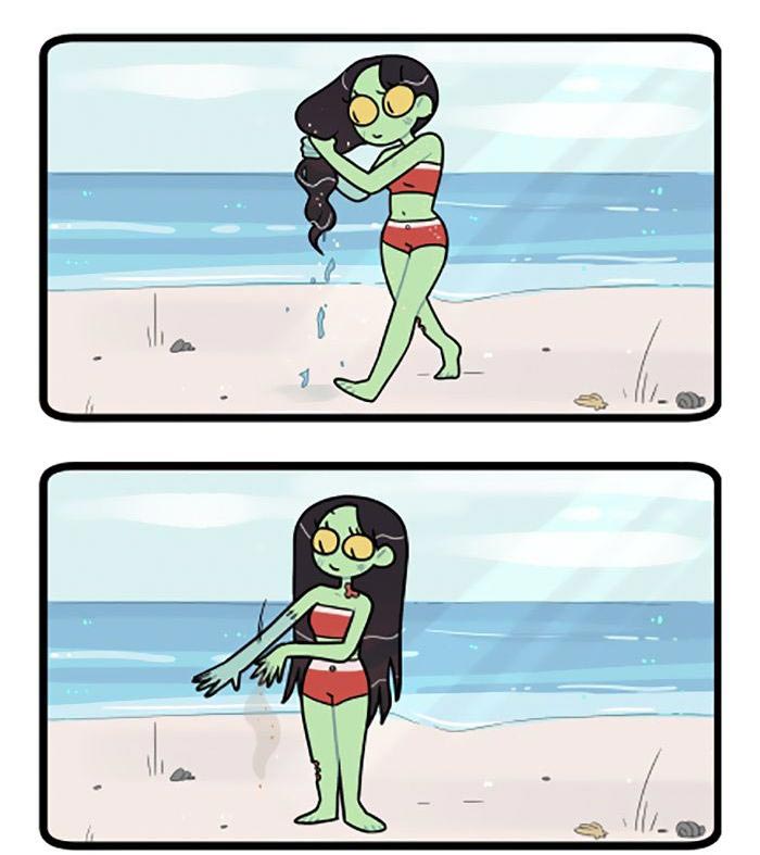 смешные комиксы, девушка зомби, комиксы о зомби, комиксы о монстрах