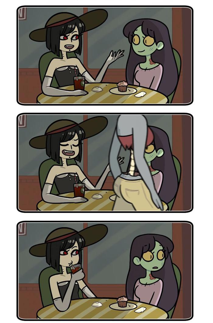 смешные комиксы, девушка зомби, комиксы о зомби, комиксы о монстрах