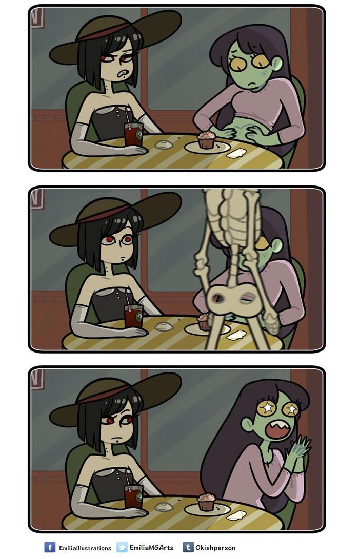 смешные комиксы, девушка зомби, комиксы о зомби, комиксы о монстрах