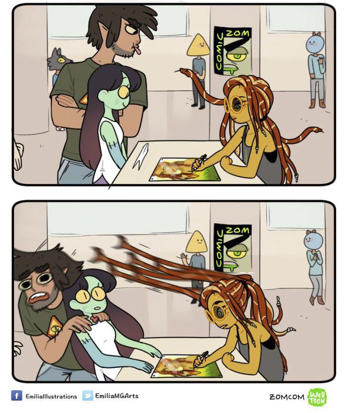 смешные комиксы, девушка зомби, комиксы о зомби, комиксы о монстрах