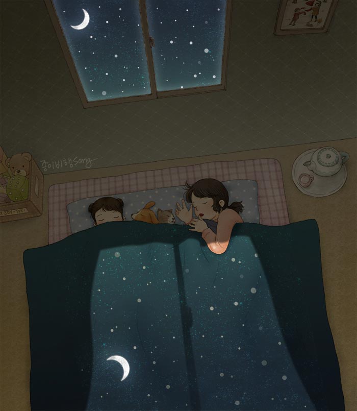 художница иллюстрирует воспоминания о детстве с сестрой, Paper_fly07