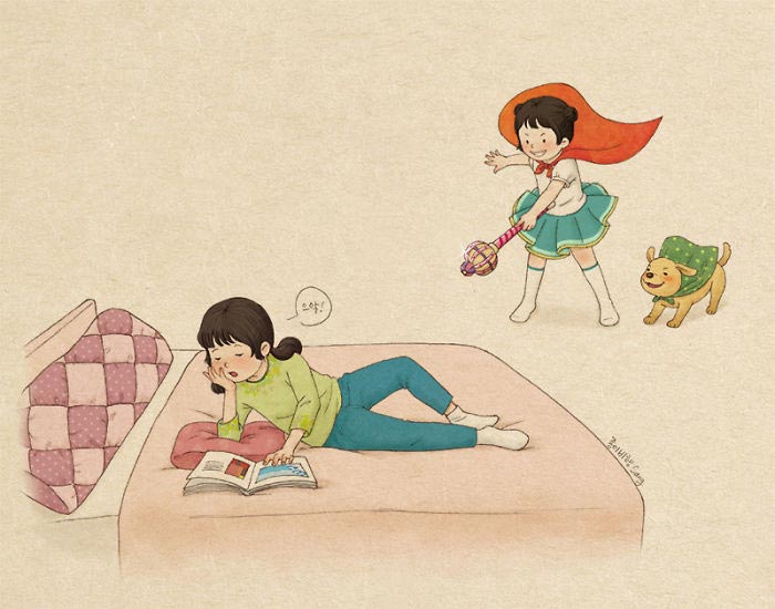 художница иллюстрирует воспоминания о детстве с сестрой, Paper_fly07