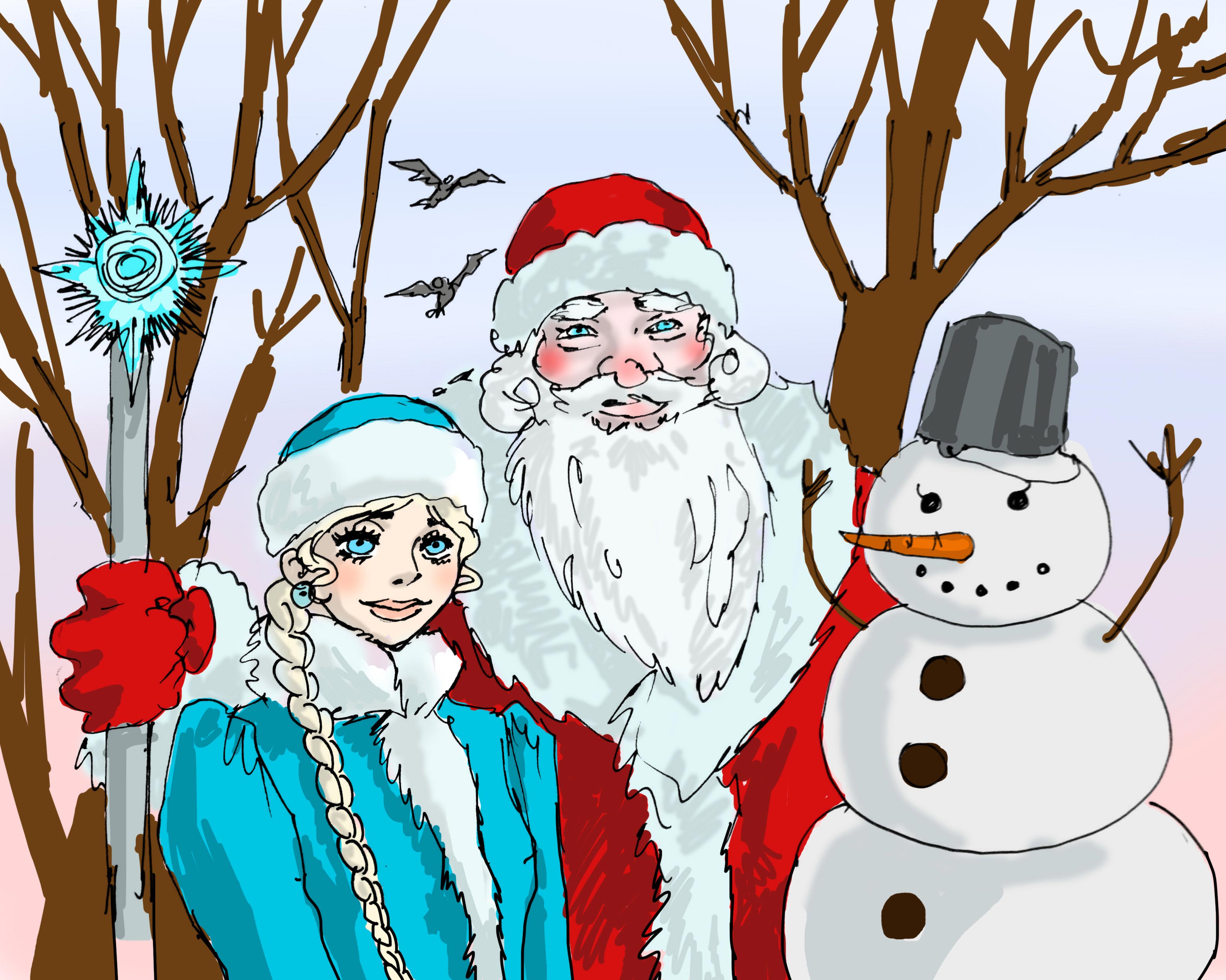 Снег снеговик снегурочка. Дед Мороз и Снегурочка рисунок. Дед Мороз Снегурочка и Снеговик. Рисунки Деда Мороза и снегурки. Рисунок дедушки Мороза и Снегурочки.