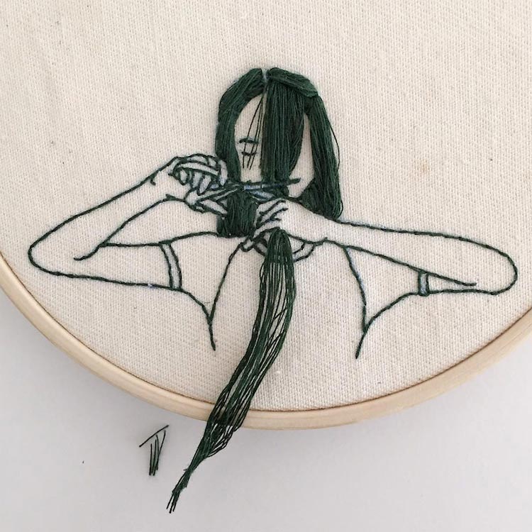 вышитые портреты девушек, портреты девушек с объёмными 3D-волосами, Шина Лиам, Sheena Liam