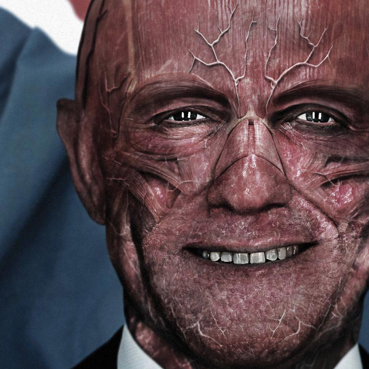 мировые лидеры без кожи, художник удалил кожу мировых лидеров, Маркус Бирн