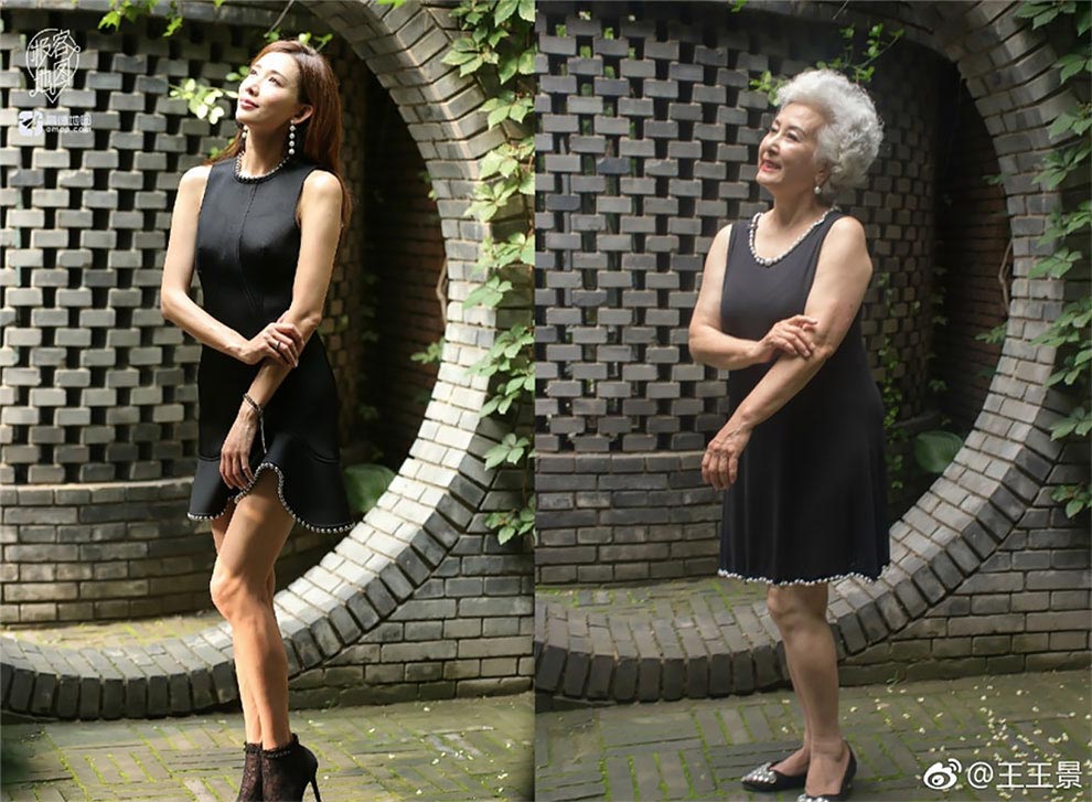 70-летняя бабушка воссоздала фотосессию актрисы, 70-летняя китаянка воссоздала фото актрисы, 70-летняя бабушка фотографии Лин Чилин