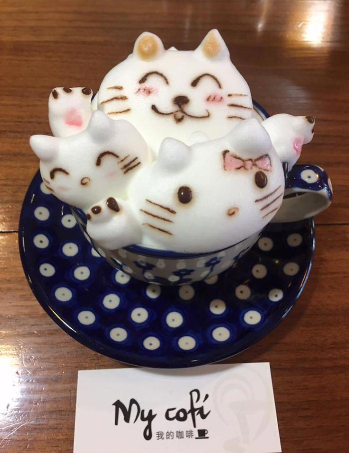 Бариста с Тайваня делает потрясающее 3D-латте, Чанг Куэй-фанг