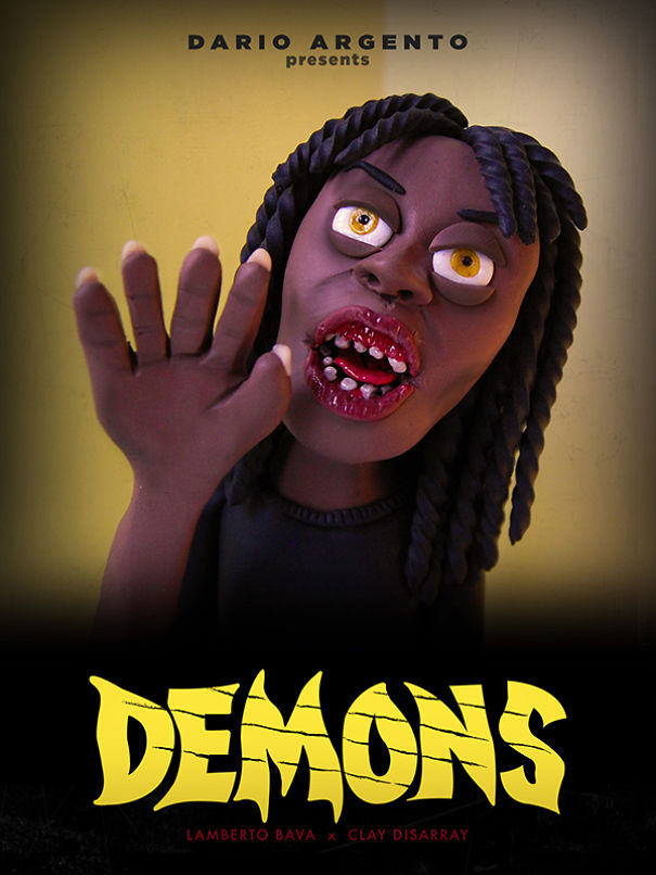  постеры к фильмам ужасов из полимерной глины, Лиззи Кэмпбелл и Йен Ашер