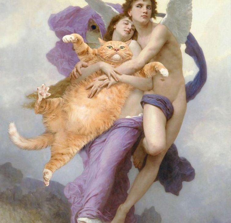 Художница добавляет своего рыжего кота в известные картины, кот заратустра