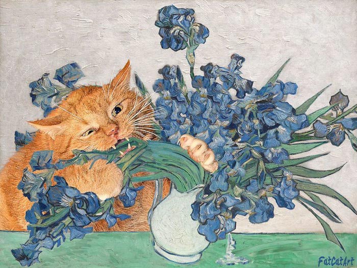 Художница добавляет своего рыжего кота в известные картины, кот заратустра