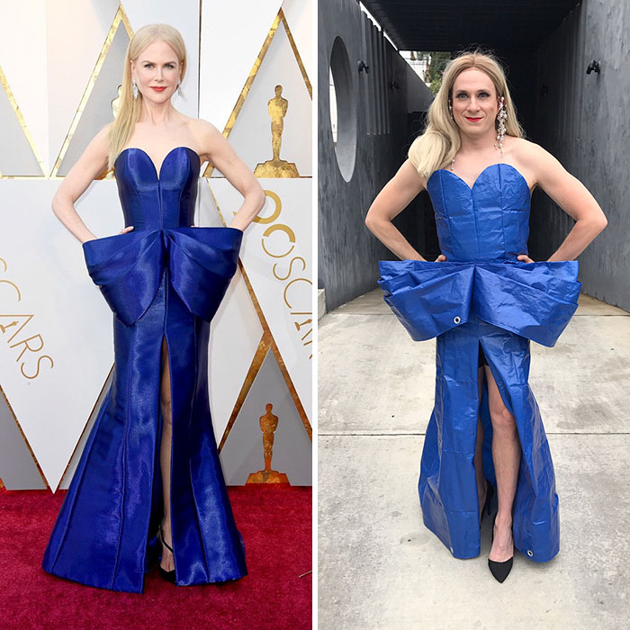 Бывшая звезда «Баффи» весело воссоздаёт наряды звезд, используя повседневные предметы Бывшая звезда «Баффи» весело воссоздаёт наряды звезд, Том Ленк,