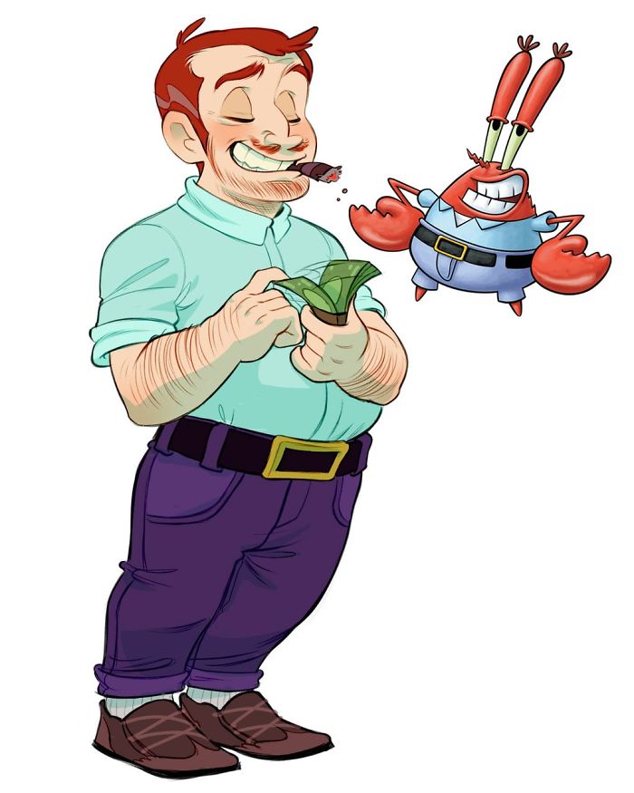 художница превратила персонажей «Губки Боба» в людей, художница Полли 