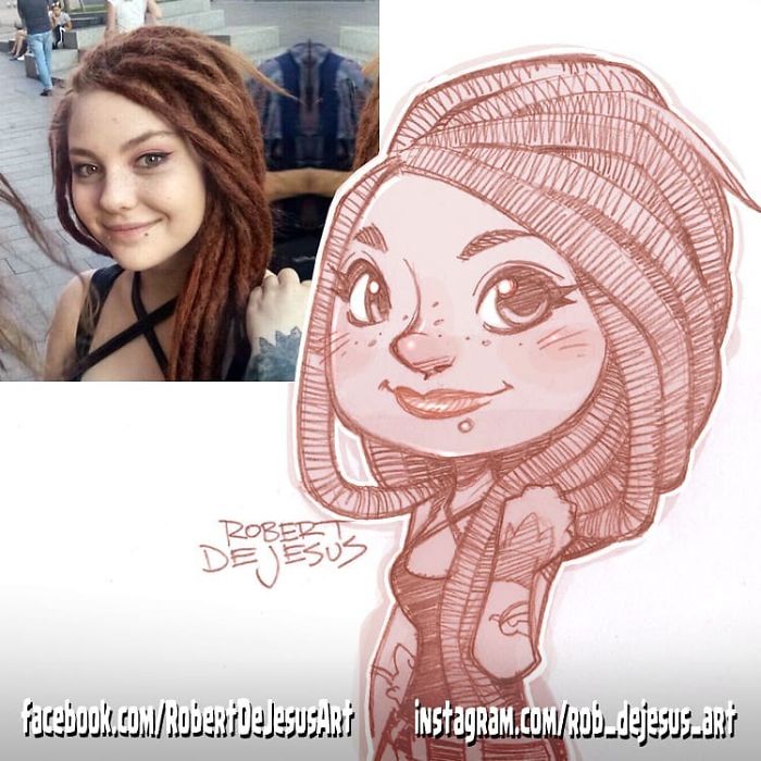 Иллюстратор превращает людей и их питомцев в персонажей мультфильмов,  Роберт Де Джизес, Robert De Jesus