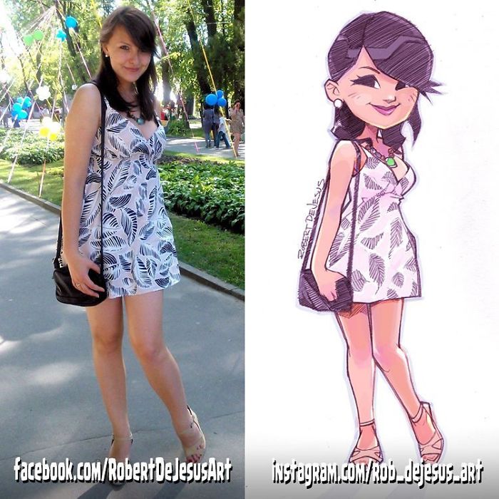 Иллюстратор превращает людей и их питомцев в персонажей мультфильмов,  Роберт Де Джизес, Robert De Jesus