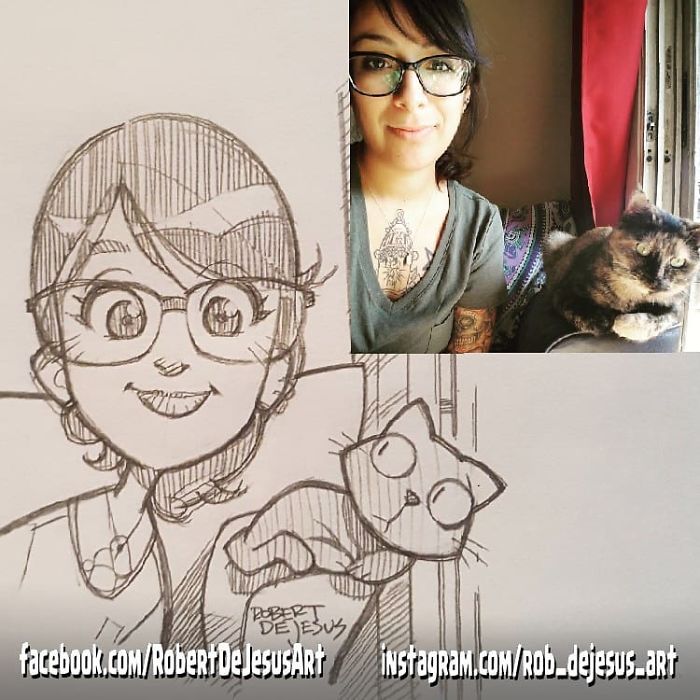 Иллюстратор превращает людей и их питомцев в персонажей мультфильмов,  Роберт Де Джизес, Robert De Jesus