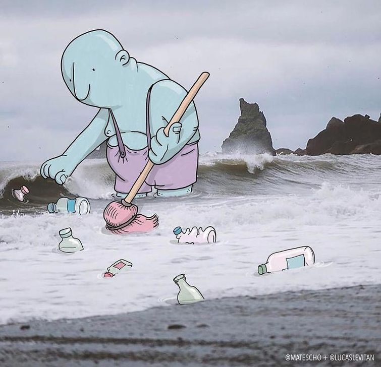 Лукас Левитан, Lucas Levitan, художник добавляет смешные иллюстрации к случайным фотографиям из интернета