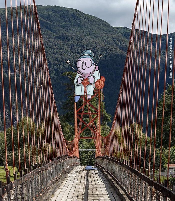 Лукас Левитан, Lucas Levitan, художник добавляет смешные иллюстрации к случайным фотографиям из интернета