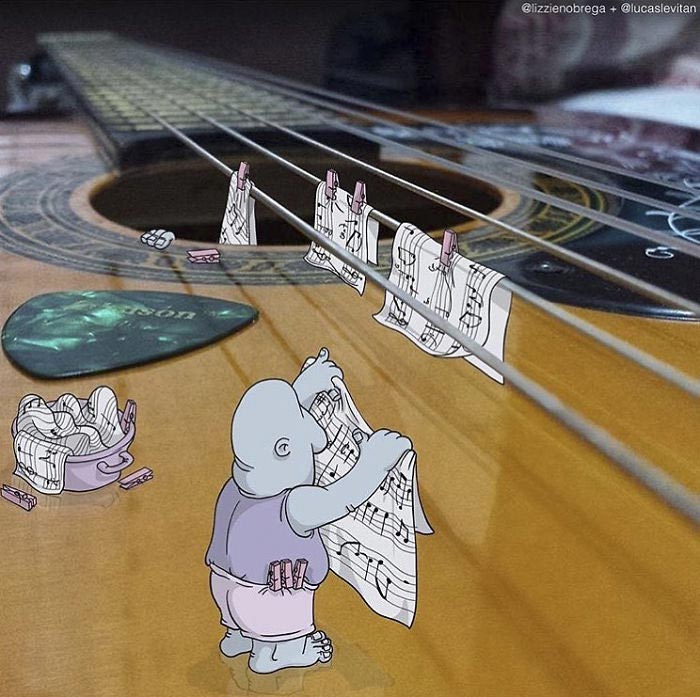 Лукас Левитан, Lucas Levitan, художник добавляет смешные иллюстрации к случайным фотографиям из интернета