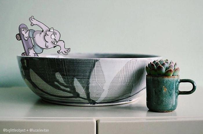 Лукас Левитан, Lucas Levitan, художник добавляет смешные иллюстрации к случайным фотографиям из интернета