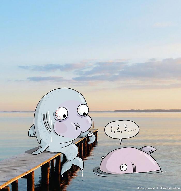 Лукас Левитан, Lucas Levitan, художник добавляет смешные иллюстрации к случайным фотографиям из интернета