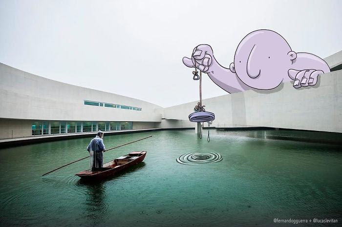 Лукас Левитан, Lucas Levitan, художник добавляет смешные иллюстрации к случайным фотографиям из интернета