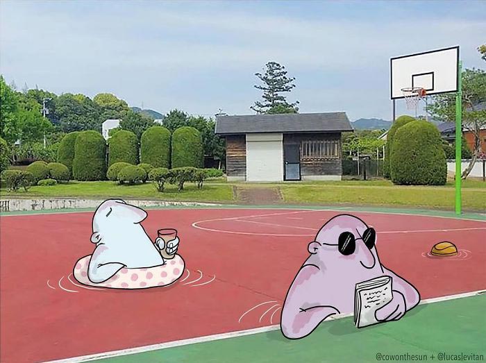 Лукас Левитан, Lucas Levitan, художник добавляет смешные иллюстрации к случайным фотографиям из интернета