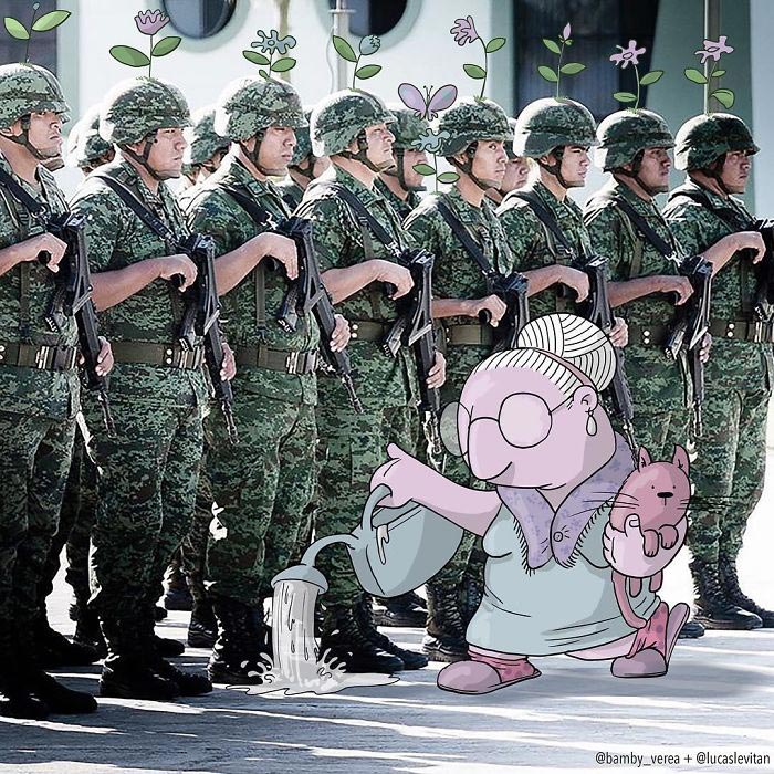 Лукас Левитан, Lucas Levitan, художник добавляет смешные иллюстрации к случайным фотографиям из интернета