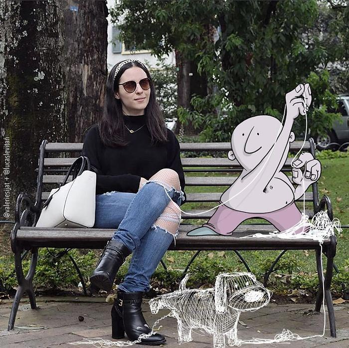 Лукас Левитан, Lucas Levitan, художник добавляет смешные иллюстрации к случайным фотографиям из интернета