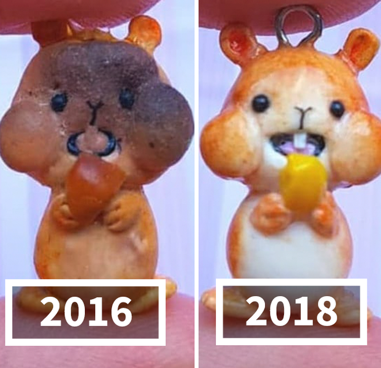 Художница воссоздала свои старые работы из полимерной глины, художница Зозо, Zozo, Strawberyypuffcake,