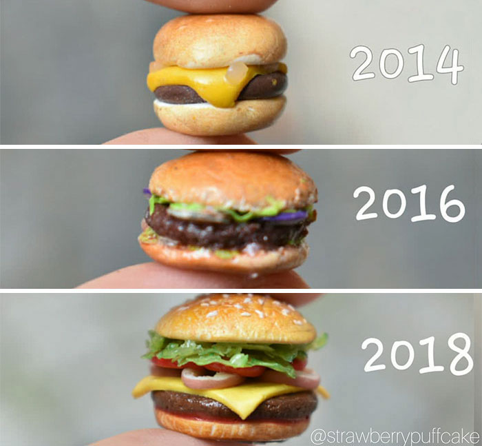 Художница воссоздала свои старые работы из полимерной глины, художница Зозо, Zozo, Strawberyypuffcake,