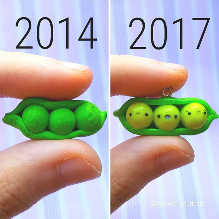 Художница воссоздала свои старые работы из полимерной глины, художница Зозо, Zozo, Strawberyypuffcake,