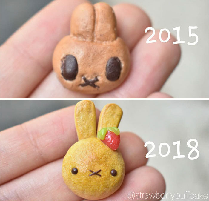 Художница воссоздала свои старые работы из полимерной глины, художница Зозо, Zozo, Strawberyypuffcake,