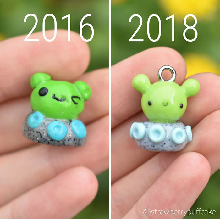 Художница воссоздала свои старые работы из полимерной глины, художница Зозо, Zozo, Strawberyypuffcake,