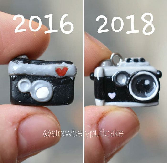 Художница воссоздала свои старые работы из полимерной глины, художница Зозо, Zozo, Strawberyypuffcake,