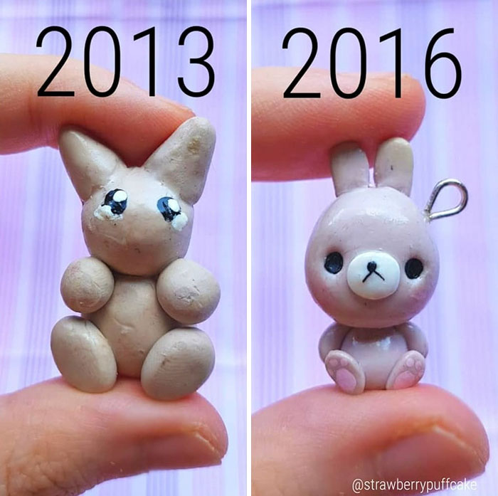 Художница воссоздала свои старые работы из полимерной глины, художница Зозо, Zozo, Strawberyypuffcake,