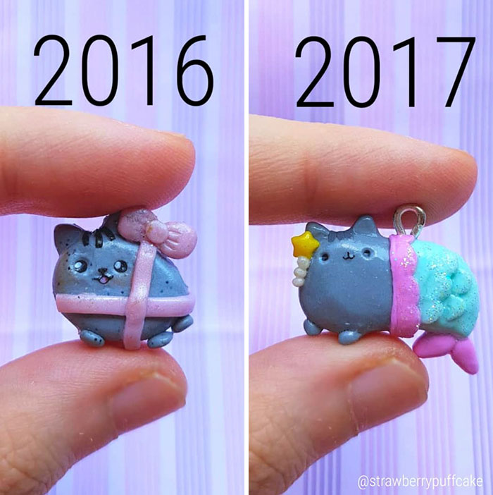 Художница воссоздала свои старые работы из полимерной глины, художница Зозо, Zozo, Strawberyypuffcake,