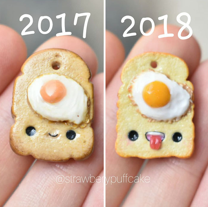 Художница воссоздала свои старые работы из полимерной глины, художница Зозо, Zozo, Strawberyypuffcake,