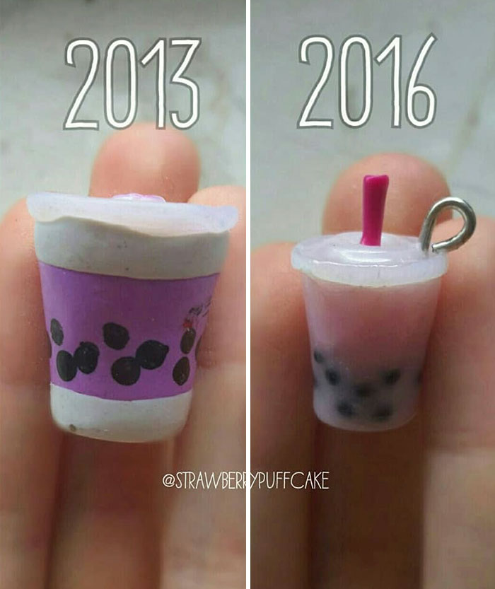 Художница воссоздала свои старые работы из полимерной глины, художница Зозо, Zozo, Strawberyypuffcake,