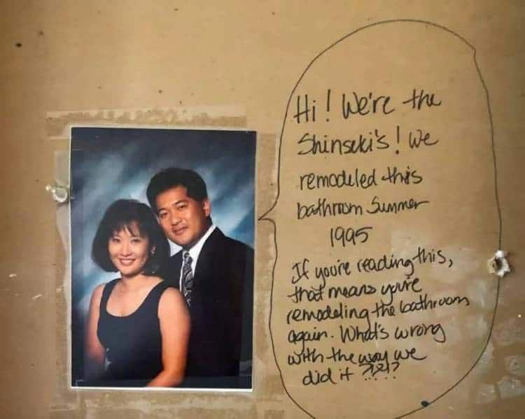 послание от бывших владельцев дома, сообщение от бывших владельцев дома, ремонт в ванной сюрприз