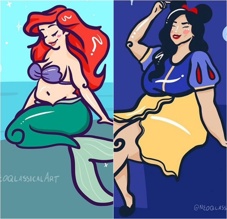 Художник превратил диснеевских принцесс в женщин размера плюс, диснеевские принцессы размера плюс, Neoqlassical Art 