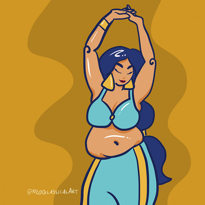 Художник превратил диснеевских принцесс в женщин размера плюс, диснеевские принцессы размера плюс, Neoqlassical Art 