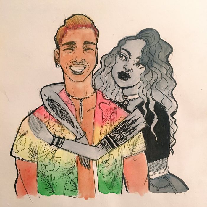 Разноцветный попугай и его готическая подружка. попугай киви и его подружка-гот, киви и Сиукси