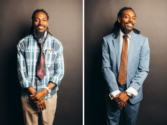 Мужчины до и после того как они надели костюм, Кристофер Шафер и его сын Сет